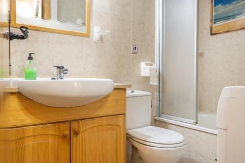 a bathroom with a sink and a toilet and a shower at Apartamento La Mainera in Espot