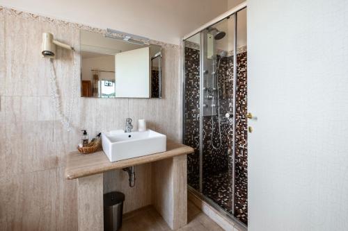 a bathroom with a sink and a shower at Albergo Pietriccio Rosso in Manciano