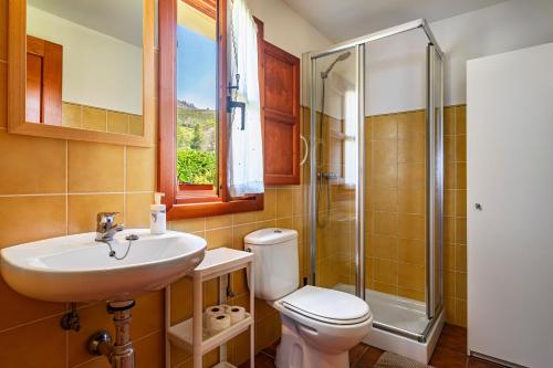a bathroom with a toilet and a sink and a shower at La Llosona in Caño
