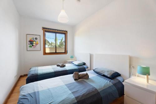 a bedroom with two beds and a window at Cozy Tazacorte in Tazacorte
