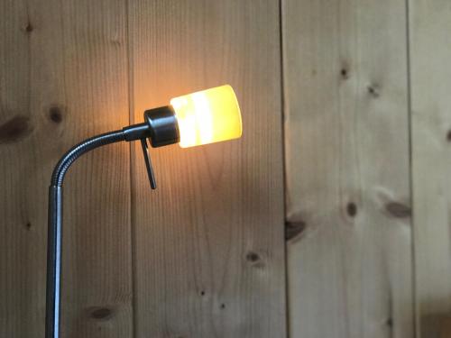 a lamp on a wall with a wooden wall at Ferienwohnung Mountaintop in Lienz