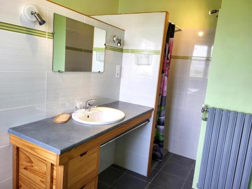 a bathroom with a sink and a mirror at Maison De Bord De Mer Alizée in Saint-Germain-sur-Ay