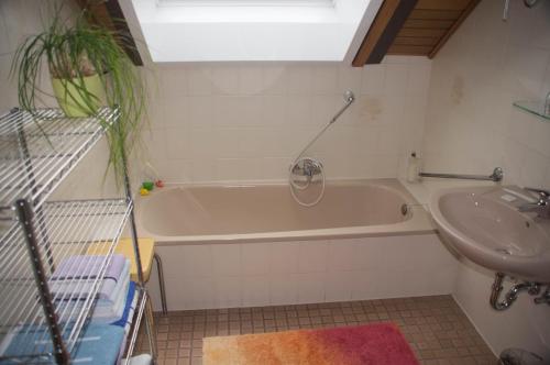 a bathroom with a bath tub and a sink at Rauber Marie Theres in Abentheuer
