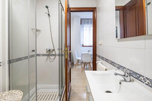a bathroom with a shower and a sink at Valle Inclan in Villanueva de Arosa
