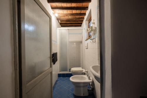 a small bathroom with a toilet and a sink at Vallone di Cecione in Greve in Chianti