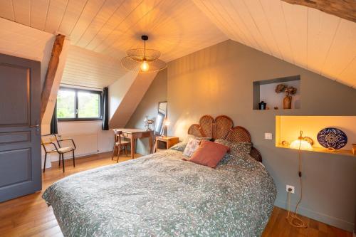 a bedroom with a large bed in a attic at Ville Moizo in Sérent