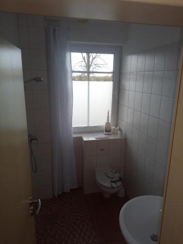 un bagno con WC e finestra di Beier a Neustrelitz