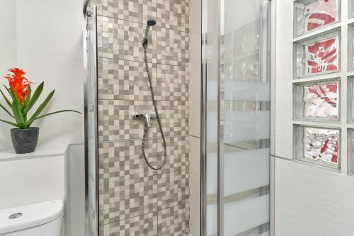 a bathroom with a shower with a glass door at Nerja Boutique 204 Beauty in Nerja