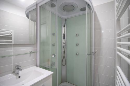 a bathroom with a shower and a sink at Sublime Appart Neuf in Albitreccia