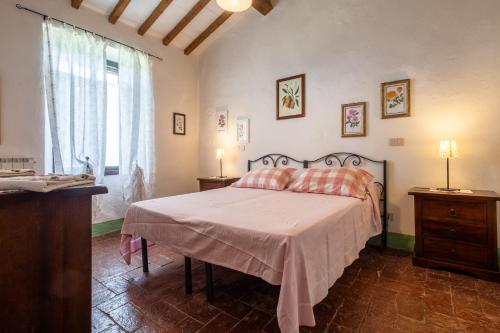 a bedroom with a bed and a dresser and a window at Appartamento Geranio in Radicofani