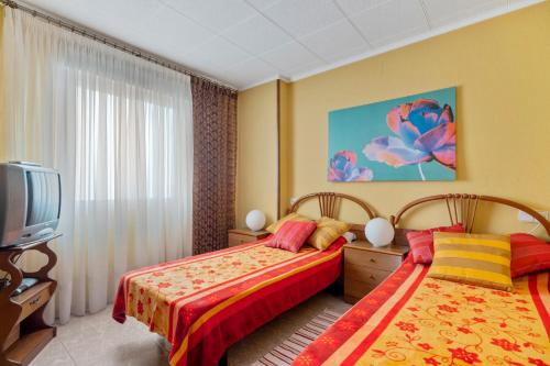a bedroom with two beds and a tv at Sanpolicarpo in Torrevieja