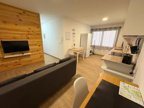a living room with a couch and a flat screen tv at Rincon del puerto I in A Guarda