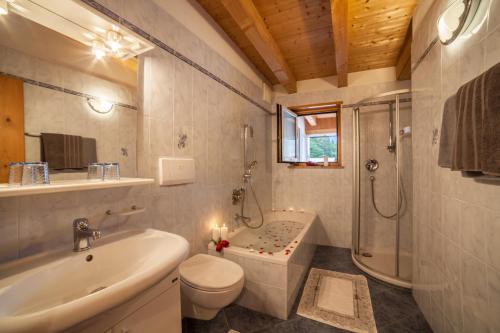 a bathroom with a sink toilet and a shower at Sonnenparadies Apartement 4 in Saltusio