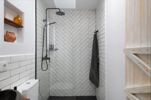 a bathroom with a shower with a toilet in it at Apartamento Pitaya in Arrecife