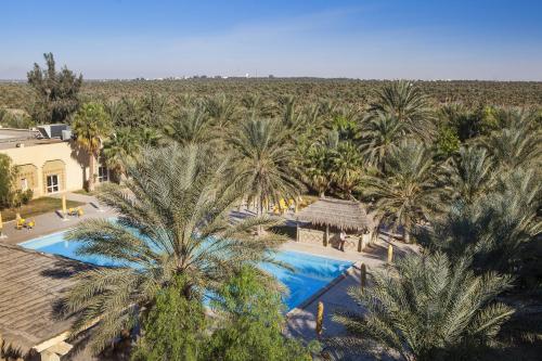 an aerial view of a resort with a pool and palm trees at Sahara Douz in Douz