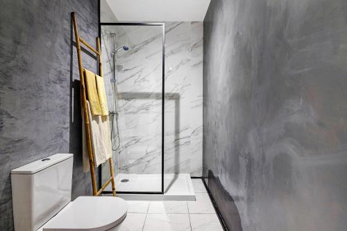 a bathroom with a shower and a white toilet at Mi Casa Es Su Casa Nº5 in Albufeira