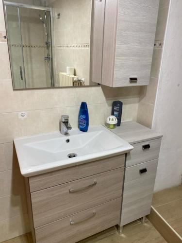 a bathroom with a white sink and a mirror at Casa dell'uliveto in Albettone