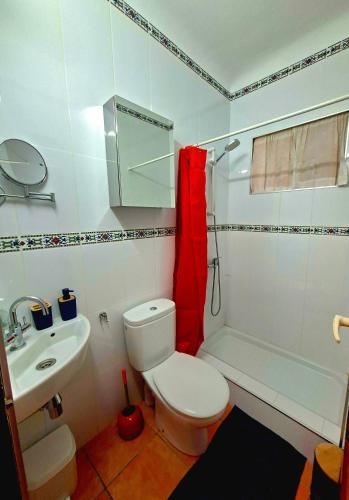 a bathroom with a white toilet and a sink at Amarilla in Callosa d'en Sarrià