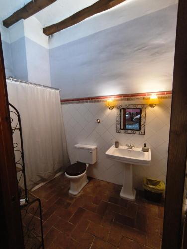 a bathroom with a sink and a toilet at Ca l'Aleixa Rooms in Bisbal de Falset