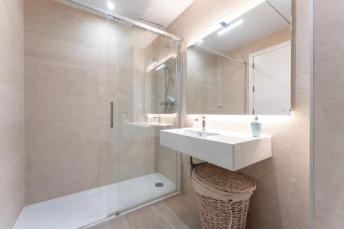 a bathroom with a sink and a shower at 250 La Cala Calaserena in La Cala de Mijas