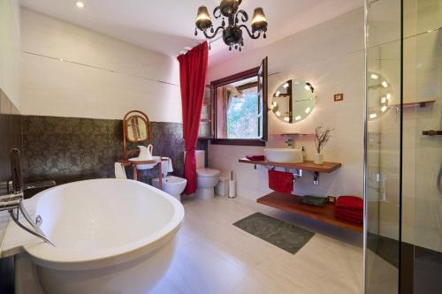 a bathroom with a tub and a sink and a mirror at The Basque Experience by Fidalsa in Ochandiano