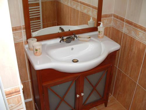 a bathroom with a white sink and a mirror at Grand Gîte Avec 2 Chambres in Saint-Pol-sur-Ternoise