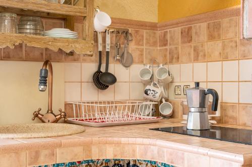a kitchen with a dish rack on the counter at Lavanda in Hinojares