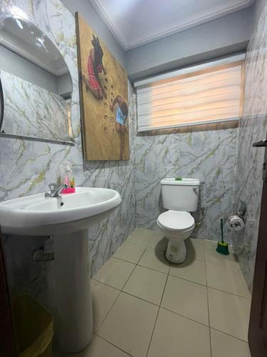 a bathroom with a sink and a toilet at Max Horizon in Ikeja