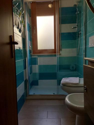 a bathroom with a shower and a toilet and a sink at La Dolce Vita - Apartment with shared pool and large terrace in Lido delle Nazioni