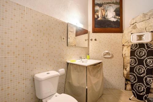 a bathroom with a toilet and a sink at Quinta do Castelo - Casa de Pedra in Reguengo Grande