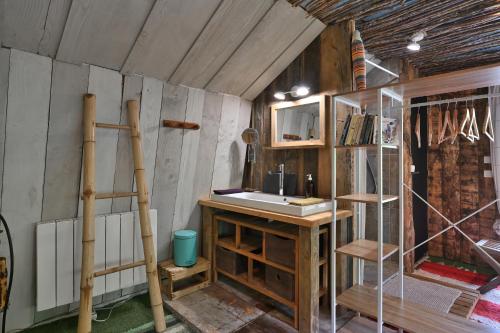 a bathroom with a sink and a counter in a room at Cabane Myrtille in Arrien-en-Bethmale