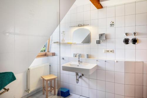 a bathroom with a sink and a mirror at Ringlihof in Horben