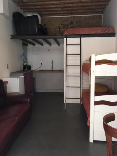 a room with two bunk beds and a couch at Maison St Ringo cozy apartment in Lyon
