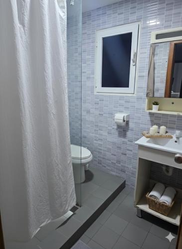a bathroom with a shower and a toilet and a sink at beautiful vacation Sol Caribe in Punta Cana