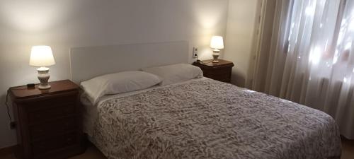 a bedroom with a bed and two lamps on night stands at Marina in Lleida
