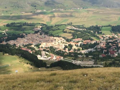 an aerial view of a village in the hills at Il Peschio in Pescocostanzo