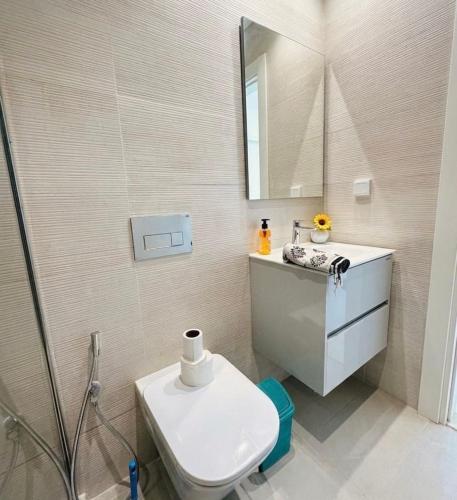 a bathroom with a toilet and a sink and a mirror at Studio Al Wahat in Douar el Hafey
