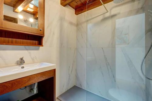 a bathroom with a sink and a shower at Palacio Taro Chimida in Teguise