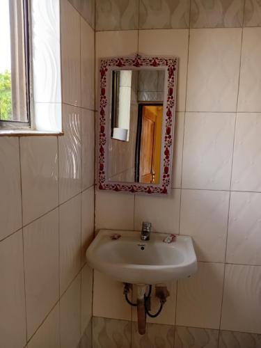 a bathroom with a sink and a mirror at Kilimanjaro Budget in Moshi