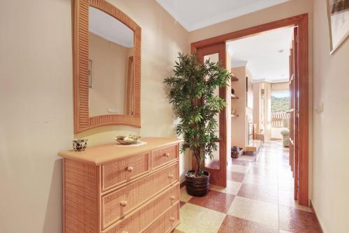 a bathroom with a dresser with a mirror and a plant at La bodegueta in Orba