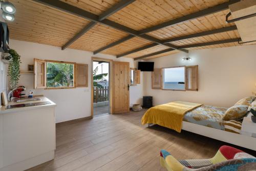 a bedroom with a bed and a kitchen with a sink at Finca Oasis Samuel in Garachico