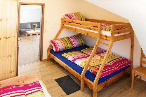 a bunk bed with a ladder in a room at Bauernhof Mayer in Owingen