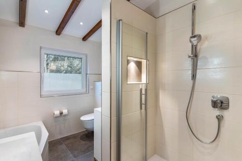 a bathroom with a shower and a toilet at Ferienwohnung Kist in Sasbachwalden