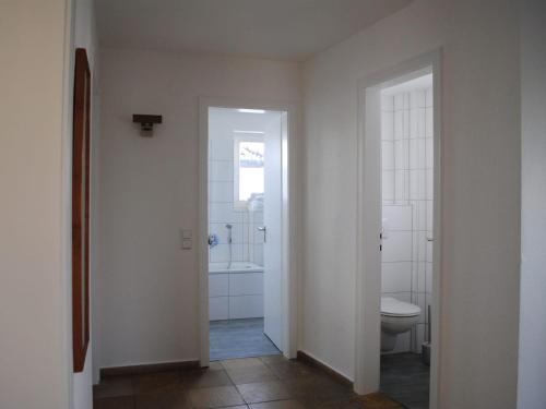 an empty bathroom with a toilet and a sink at Ferienhaus Joos in Uhldingen-Mühlhofen