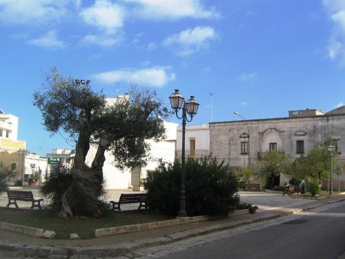 a street light and a tree next to a building at Lu Rusciu De Lu Vientu in Castrignano del Capo