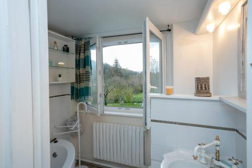 un bagno con finestra e lavandino di La Villa a Viviers-du-Lac