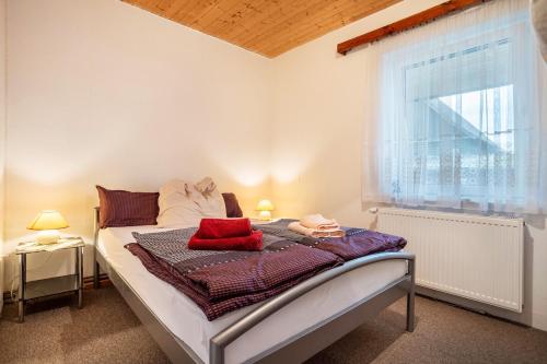 a bedroom with a bed and a window at Ferienwohnung Wilhelm in Züssow