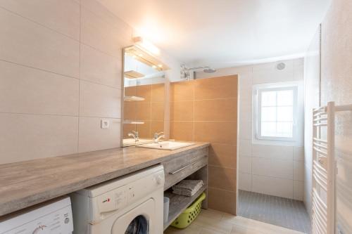 a bathroom with a sink and a washing machine at T3 Aramits Pyrénées Béarnaises in Aramits