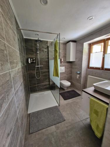 a bathroom with a shower and a toilet at Ferienwohnung Vordere Halde in Elzach
