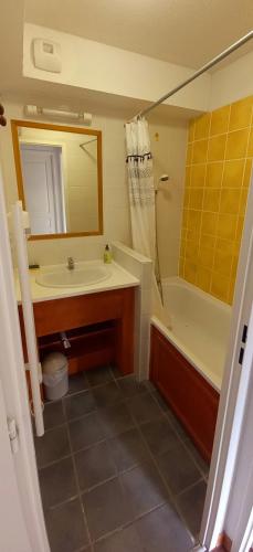 a bathroom with a tub and a sink and a shower at Appartement Le Maevan in Vassivière